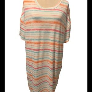 Secret Treasures Nightgown Short Sleeve Water Color Stripes Pockets L/XL